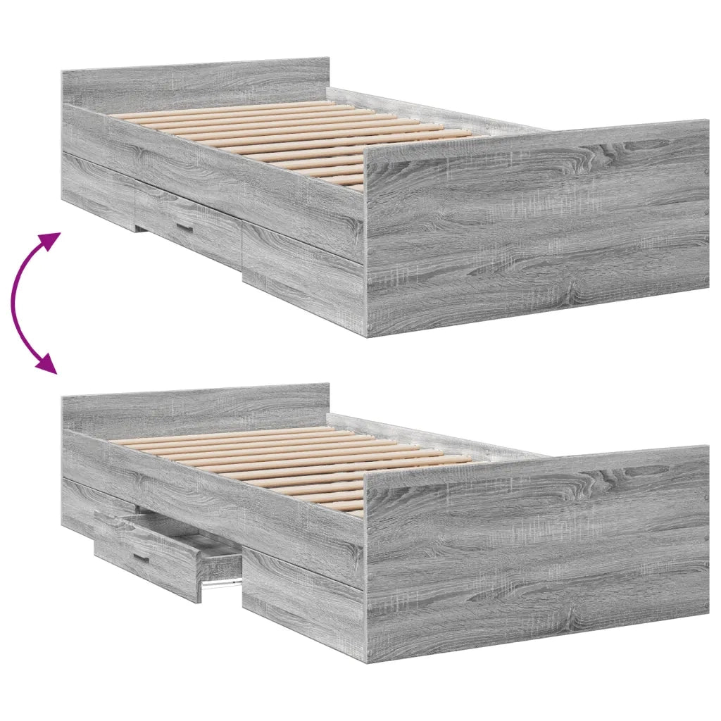 Giroletto Cassetti-Struttura Letto con contenitore Grigio Sonoma 75x190 cm Legno Multistrato 308184