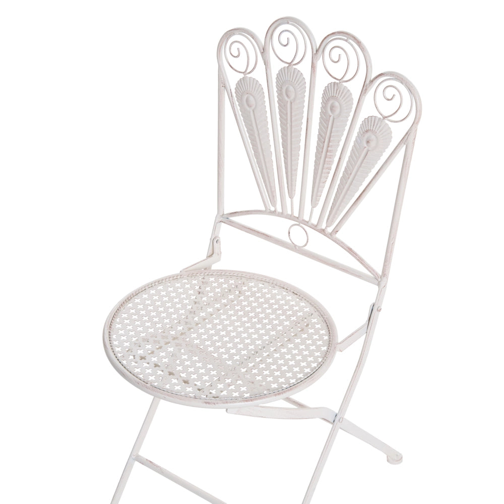 Set da esterno di 2 sedie in metallo struttura pieghevole in ferro bianco sporco chiaro Stile vintage Motivo pavone Effetto invecchiato
