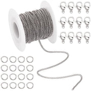 Catena in Acciaio Inossidabile 10 m - Con 30 Fili di Sospensione - 20 Chiavi di Sospensione - Accessori per Oreficeria - Per Attività di Ricamo - Catena per Oreficeria