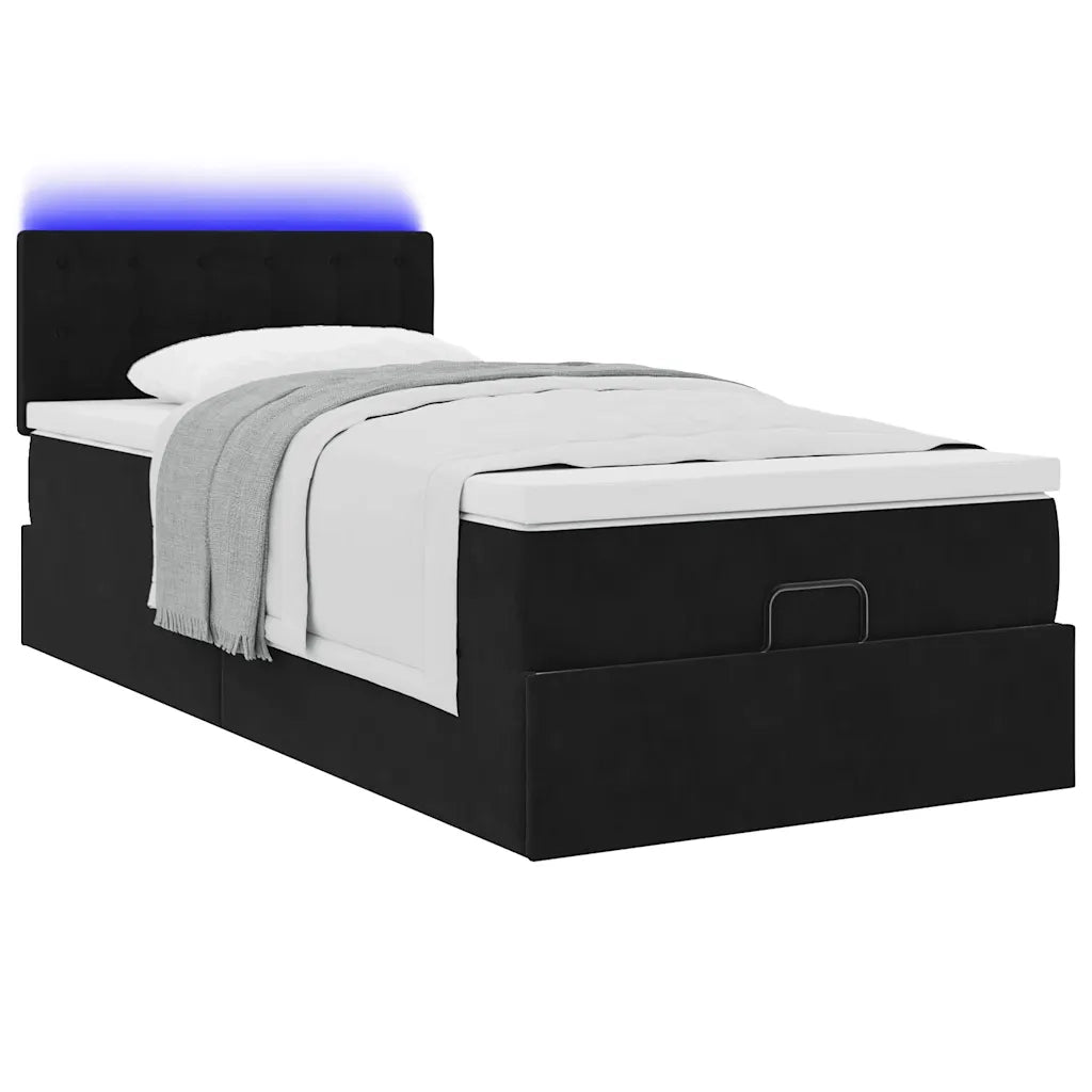 Struttura Letto Pouf con Materasso Nero 90x200 cm in Velluto 3312742