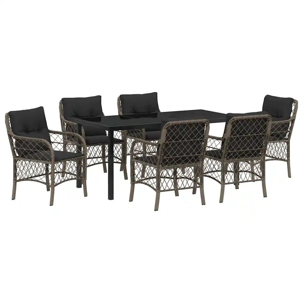 Set da Pranzo per Giardino con cuscino 7 pcs Grigio polyrattan 3380222