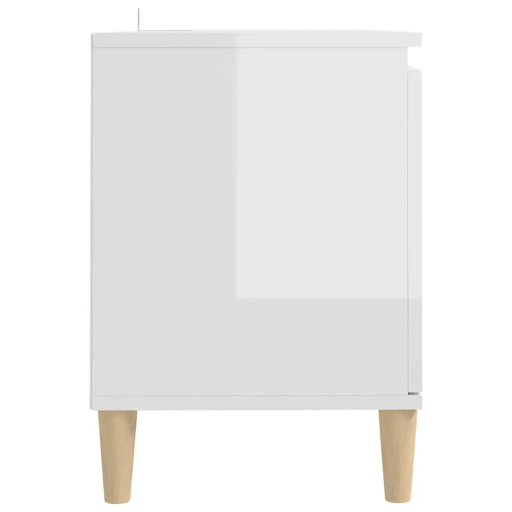 Mobile TV con Gambe-Credenza TV-Console TV Legno Massello Bianco Lucido 103,5x35x50 cm