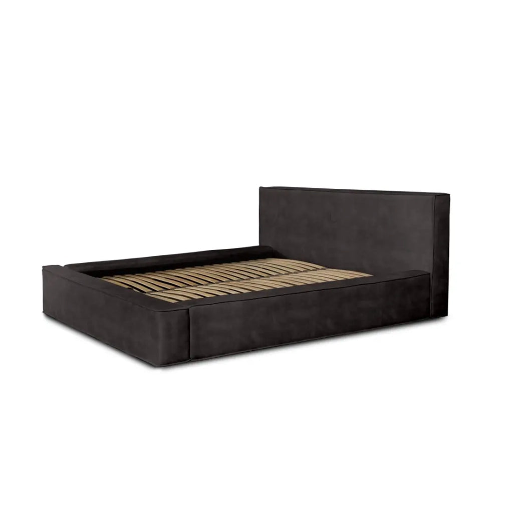 Letto contenitore VELORA – Grigio antracite – 140x200 cm – Tessuto velluto morbido – Rete sollevabile – Spazio di stoccaggio integrato