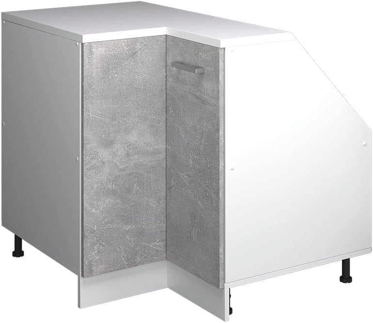 Mobile sottotetto Mobile angolare Rion, Calcestruzzo, 75.6 x 81.6 cm con 1 porta, carcassa dell’armadio profondità 60 cm, adatto per il salvaspazio sotto tetti spioventi