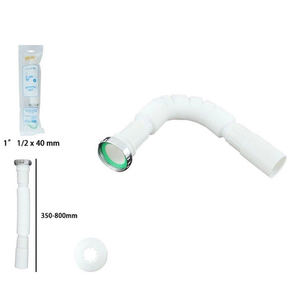 Trade Shop - Canotto Tubo Scarico Flessibile Estensibile Con Testa Metallo 1" 1/2 40 Mm 59951 -