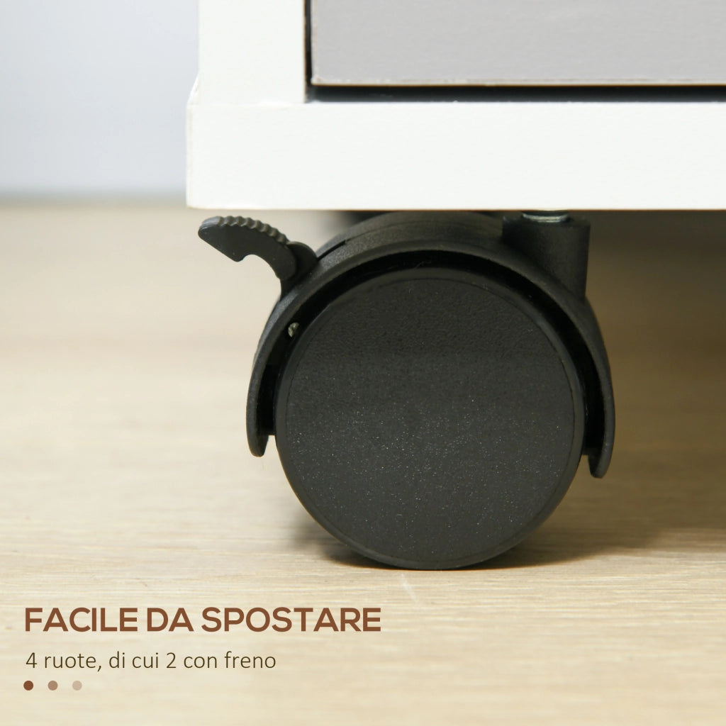 Cassettiera Portadocumenti a 4 Ruote 40x40x63,5 cm a 3 Cassetti con Chiavi di Sicurezza in MDF Bianco e Grigio