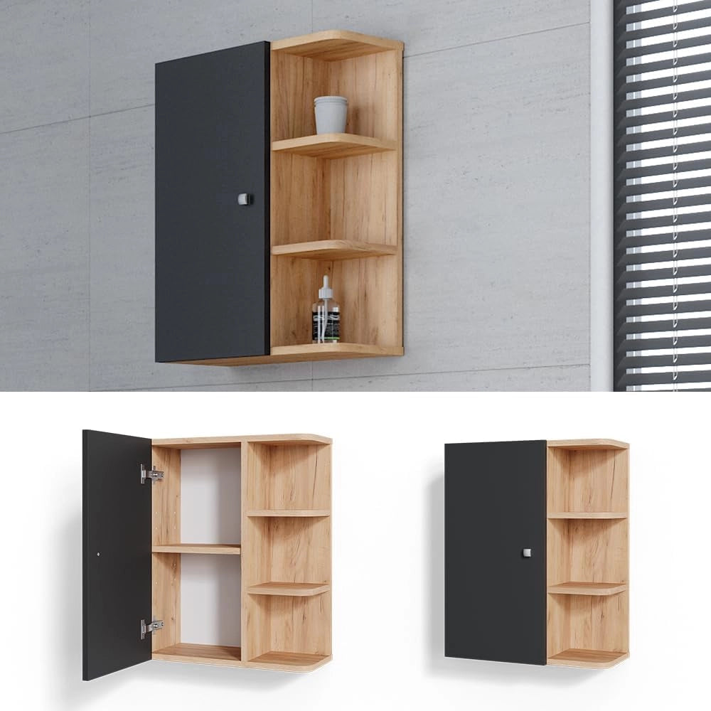Mobile bagno Fynn, Antracite, 47.2 x 59.2 cm, per montaggio a parete con ripiani aperti