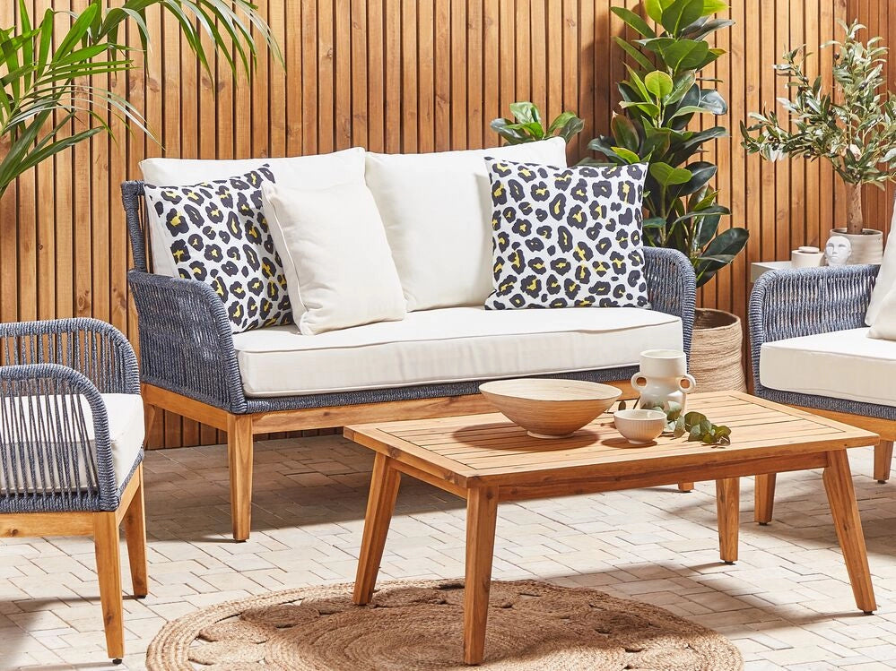 Set di 2 cuscini da esterno in poliestere bianco e nero 45 x 45 cm motivo leopardato motivo animale patio da giardino