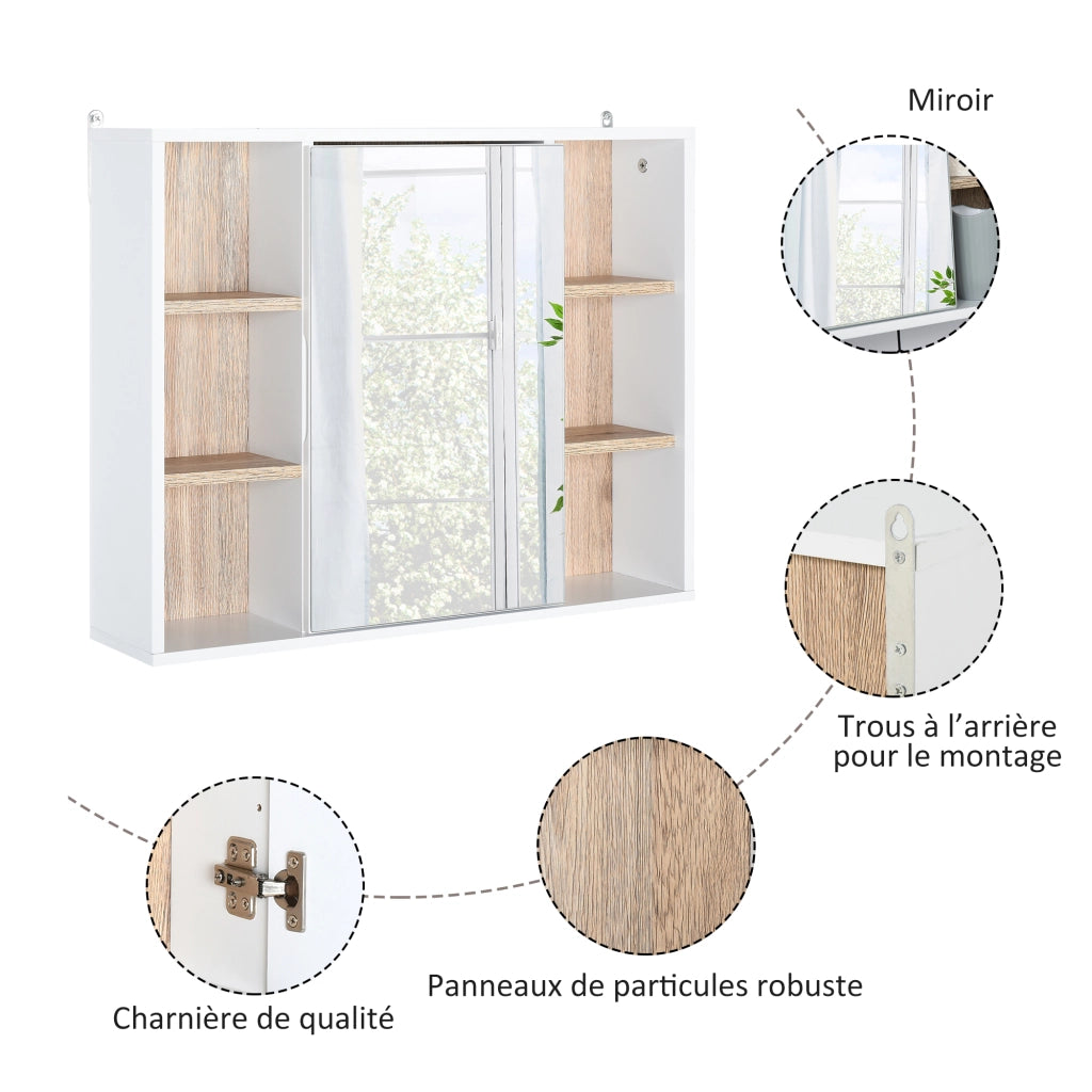 Armadietto Bagno con Specchio e Ripiani ¨C Minimal ¨C Bianco 60x14.5x49.4 cm