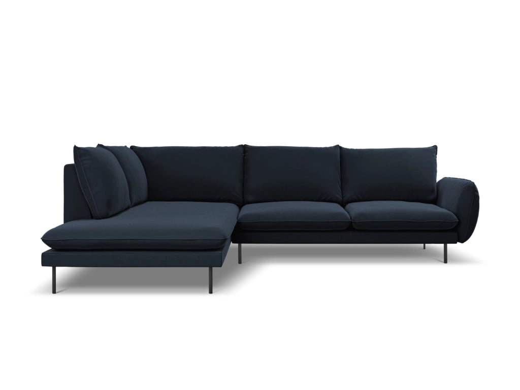 Cosmopolitan Design - Divano angolare sinistro "Vienna" 6 posti in velluto blu scuro 
