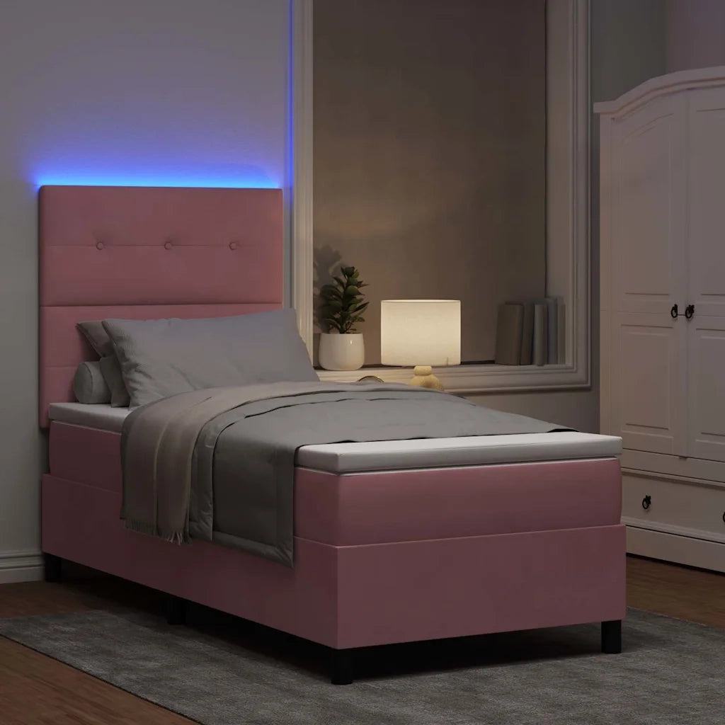 Letto a Sorgente LED con materasso Rosa 100 x 200 cm Tessuto