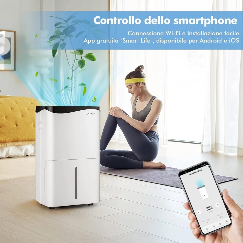 Deumidificatore Casa 50 L/24H 60 ㎡, Deumidificatore Ambiente con 4 Modalità e 2 Velocità, Pannello Touch o Controllo Wifi, Timer 24 H, Protezione Straripamento e Tubo di Scarico