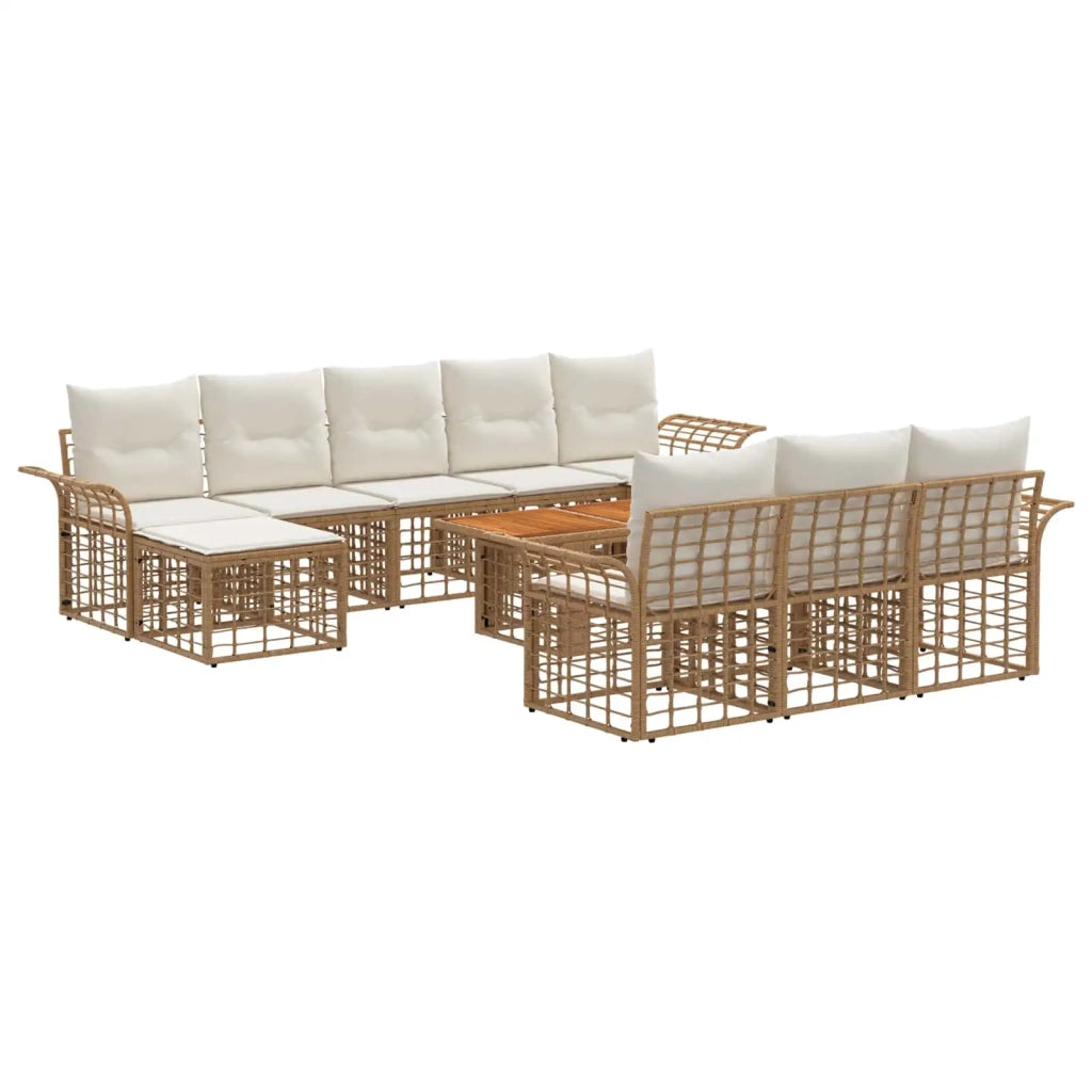 Set Divano da Giardino 11 pz Naturale e Bianco Crema polyrattan 3438020