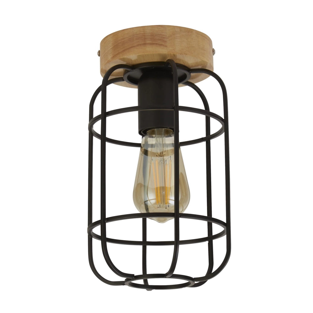 Plafoniera Industrial-Nordico Visione Acciaio Nero Marrone 1 Luce E27
