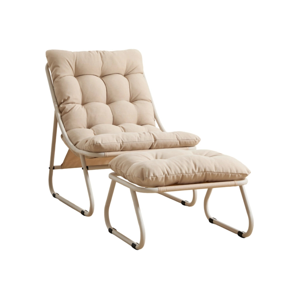 Poltrona lounge da esterno con pouf 65x78x86 cm in acciaio beige
