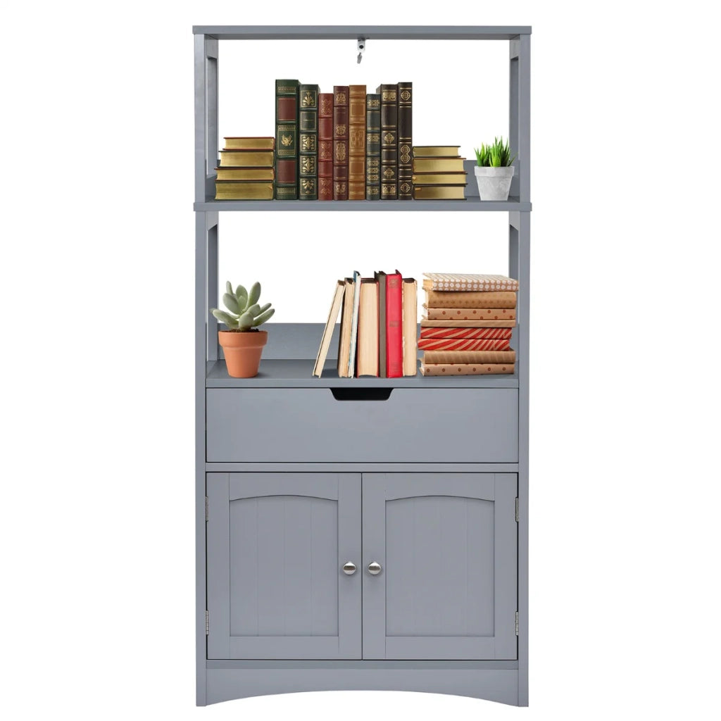 Mobiletto portaoggetti per bagno 32,5 x 60 x 122 cm con cassetto e ripiani aperti stile minimalista MDF grigio 20_0010312