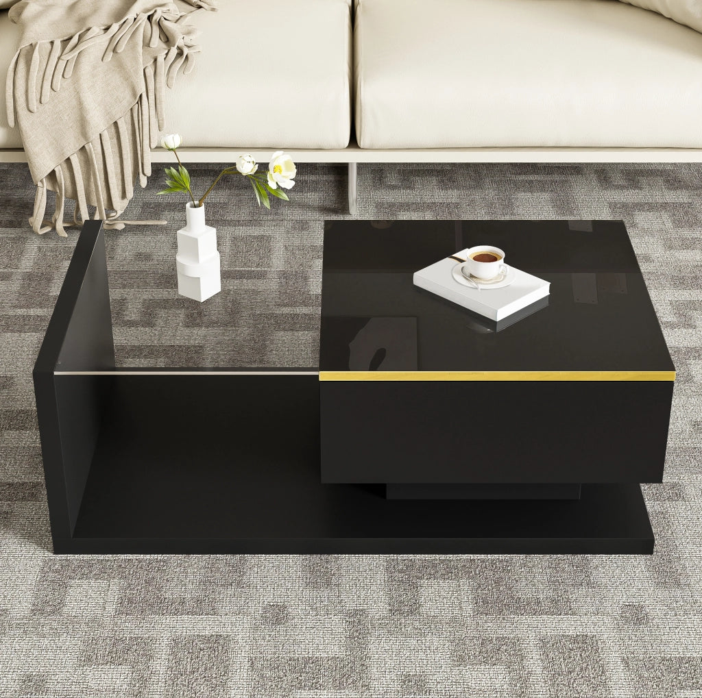 Tavolino da salotto nero con LED Bluetooth e vetro, 90 cm