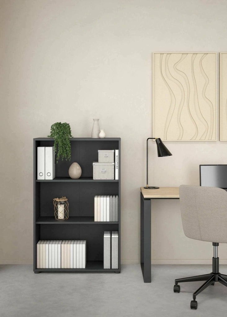 Libreria Sparto, Scaffale da ufficio, Mobile portalibri, Biblioteca, 80x34 h124 cm, Grigio