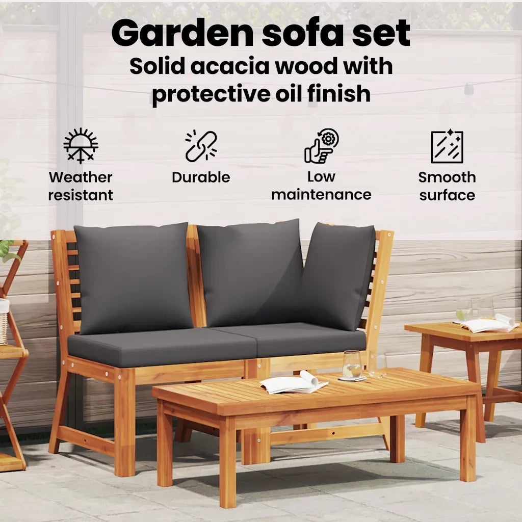 Set Divani Giardino 3pz Cuscini Grigio Scuro Acacia Massello cod mxl 78632