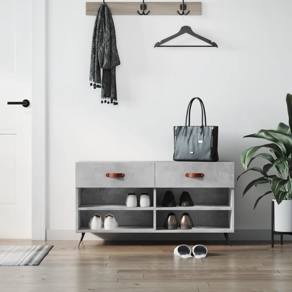 Panca Porta Scarpe | Scarpiera | Mobile per scarpe Grigio Cemento 102x35x55cm Legno Multistrato