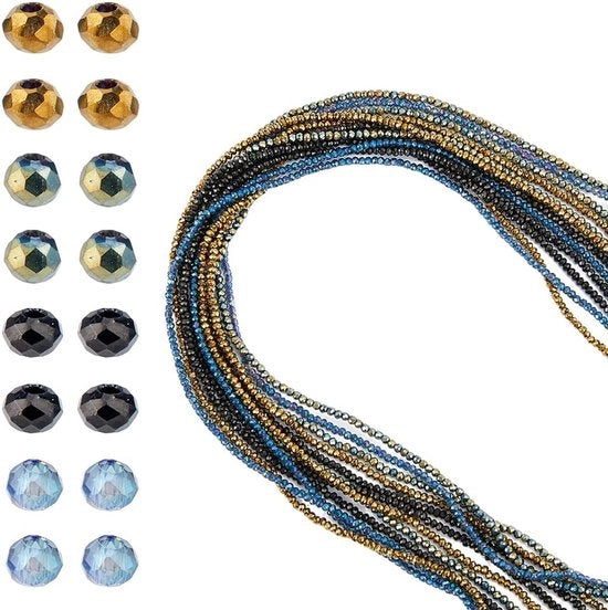 12 Filamenti 2mm in Acciaio Zinato - 4 Colori Rondelle in Cristallo - Circa 2640Pz Facet Craft Filamenti per Makers DIY Collane Collane Orecchini Tendaggi Maniglie Gioielli