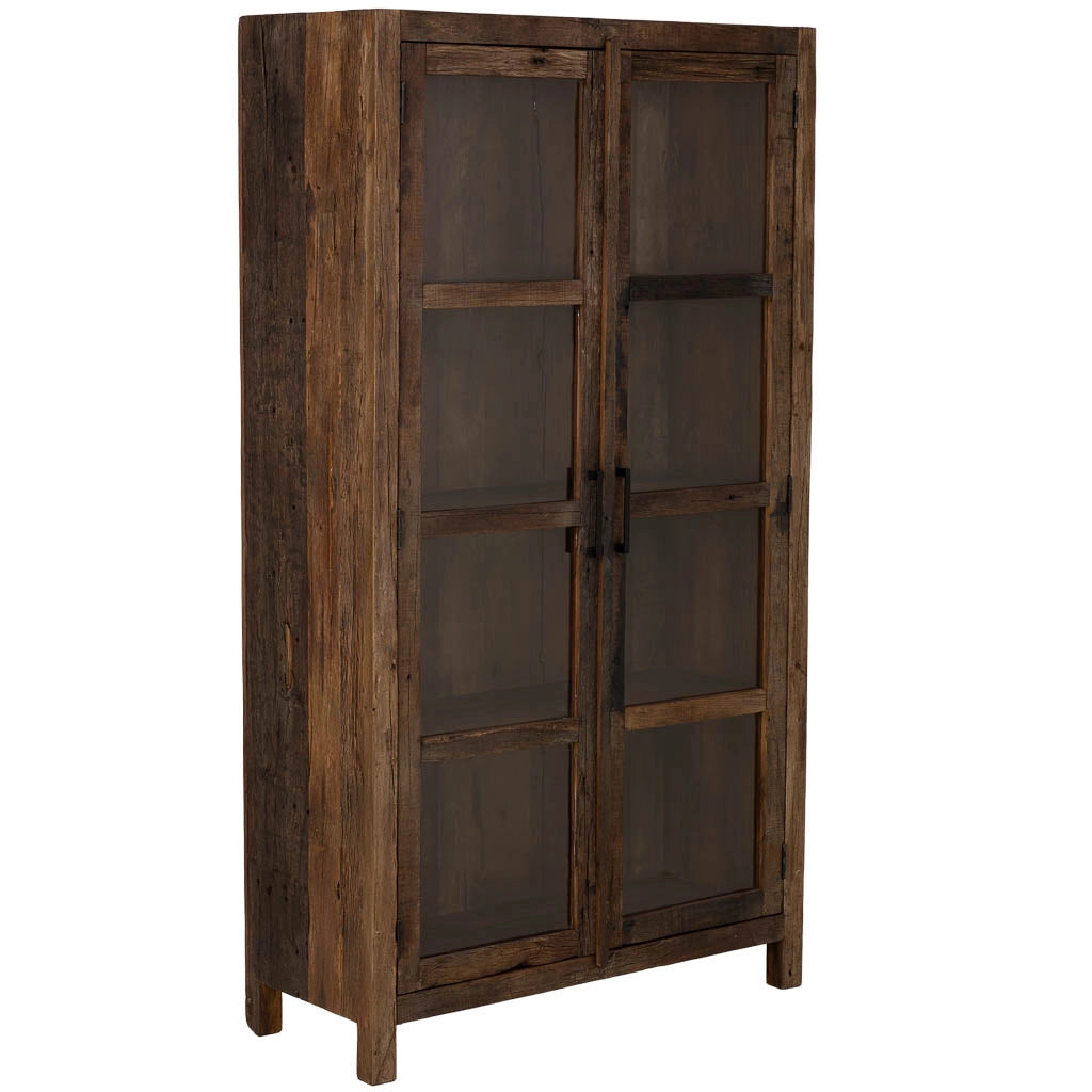 Vetrina artigianale in legno con 2 ante marrone, 100x40x180h cm