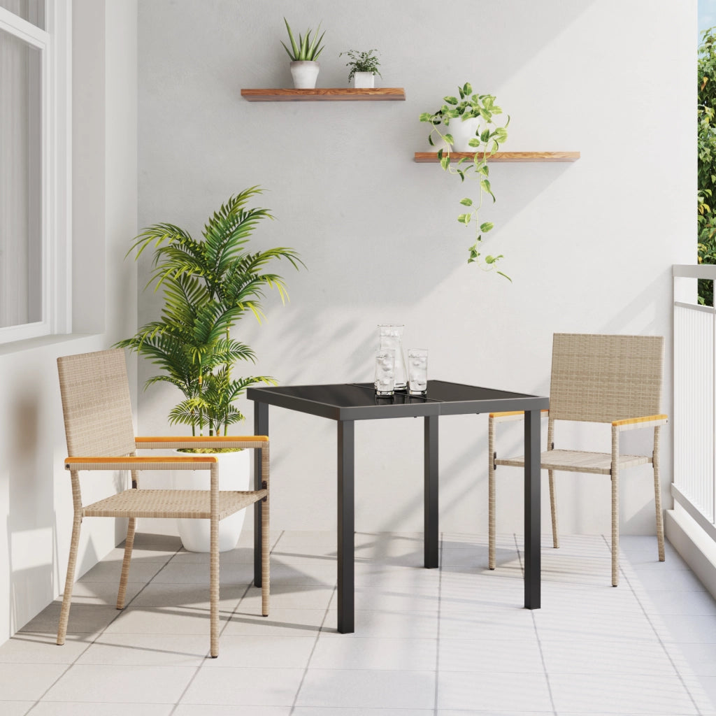 Sedia da Giardino Impilabile con Cuscini 2 pz Beige in Poli Rattan