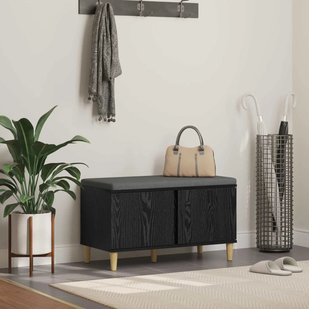 Panca per ingresso con cuscino-Sgabello-Panca da Corridoio Rovere Nero 60 x 38 x 46 cm 682531