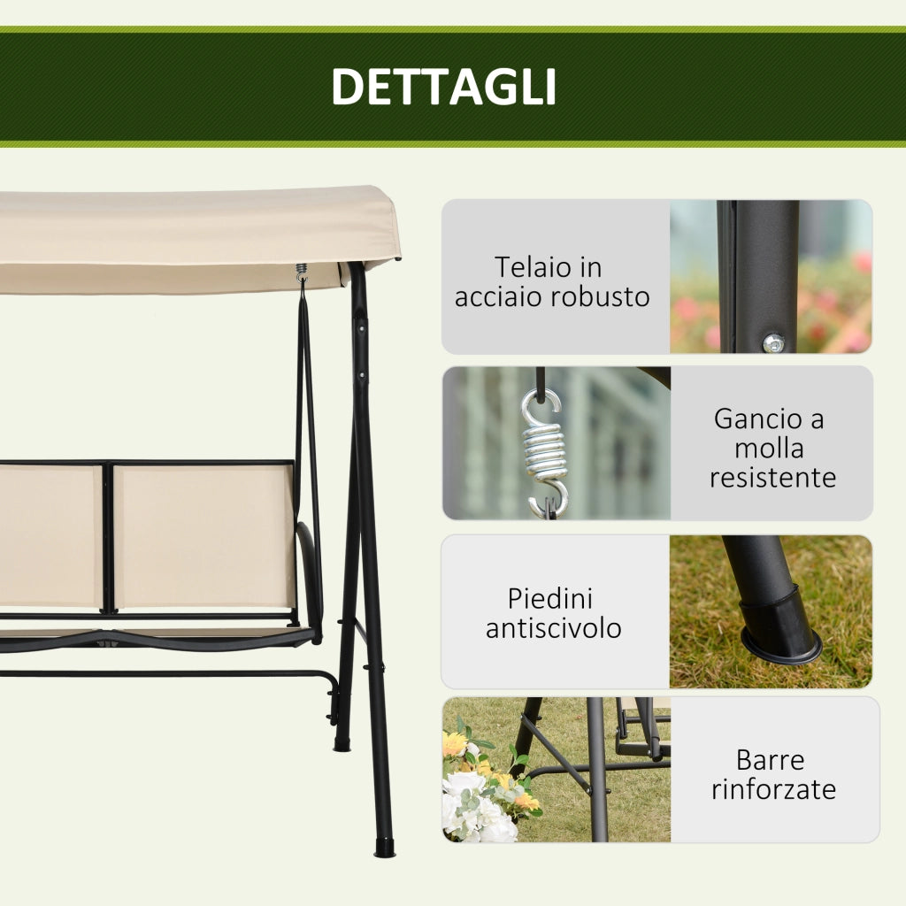 Easycomfort Dondolo a 2 Posti da Giardino con Tettuccio Regolabile, 140x118x162cm Beige
