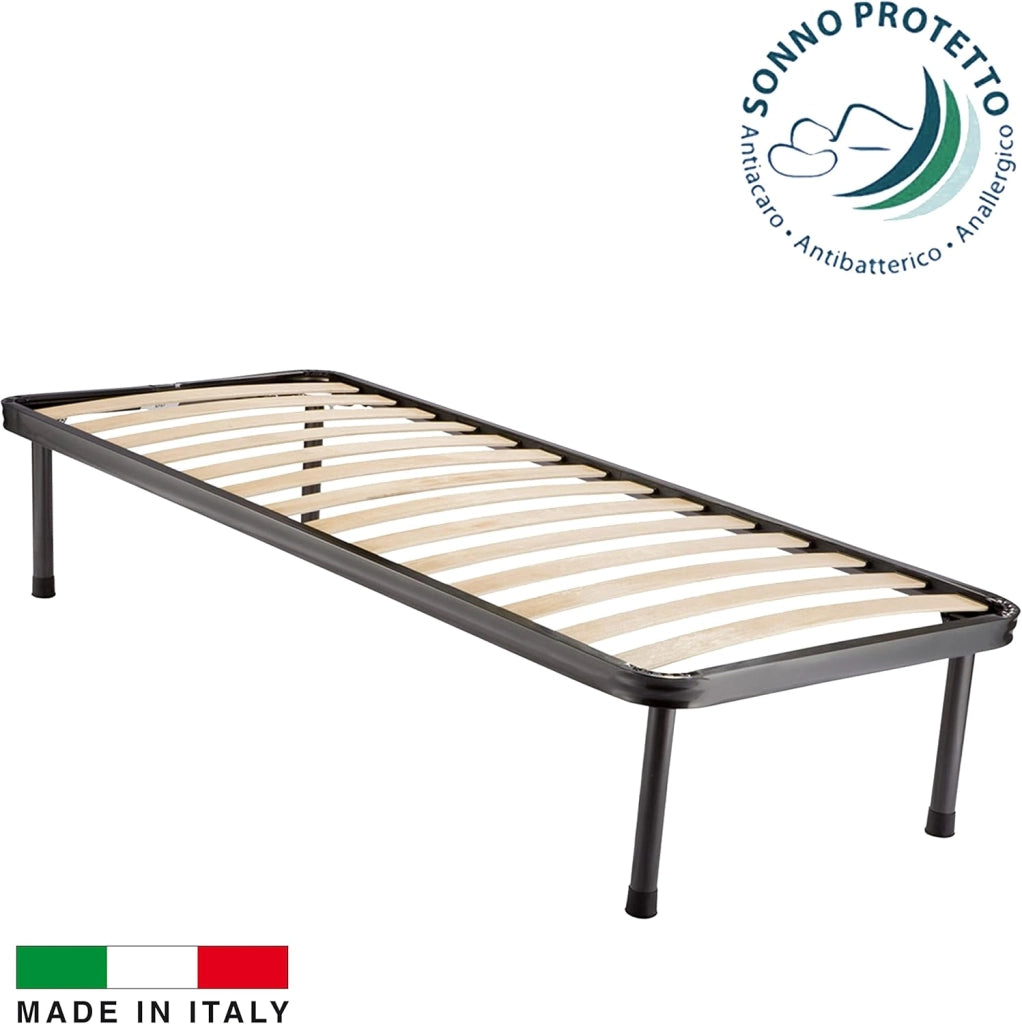 Rete in Ferro con 4 Piedi e  Doghe in Legno cm Letto 80x190 H37  per materasso da Una Piazza