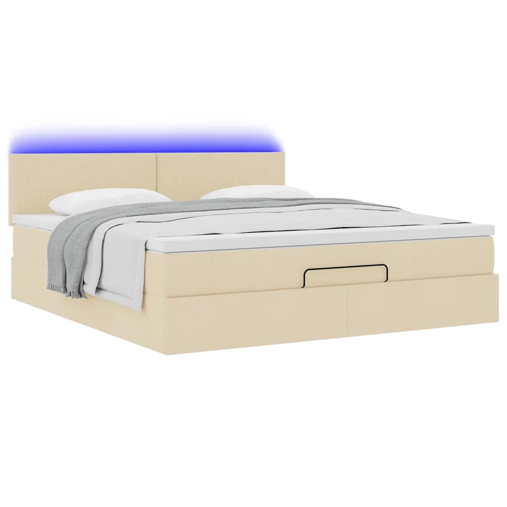 Pouf Letto con Materasso e LED Crema 180x200cm in Tessuto 3312248