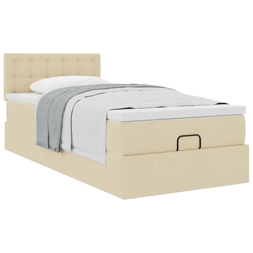 vidaXL Struttura Letto Pouf con Materasso Crema 90x190 cm in Tessuto