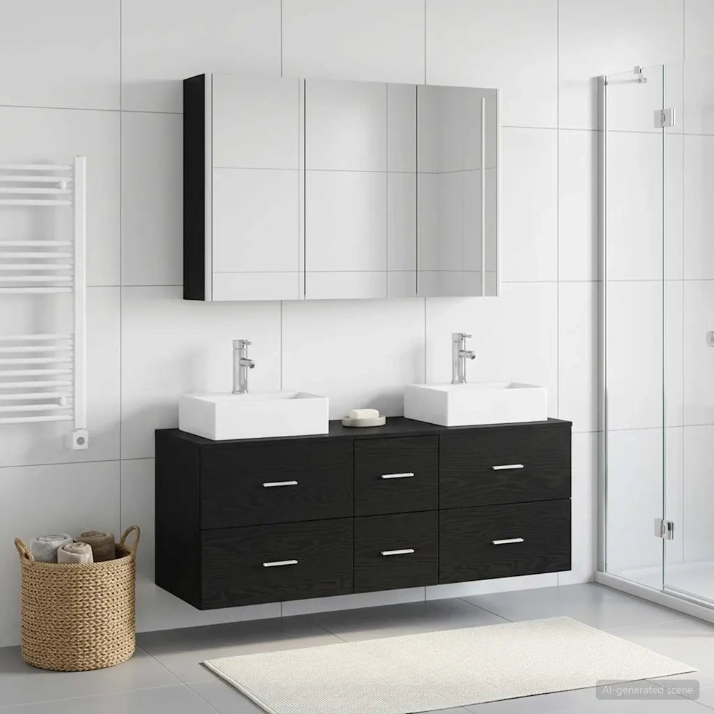 Set di mobili per il bagno 4 pcs Rovere Nero 3406824