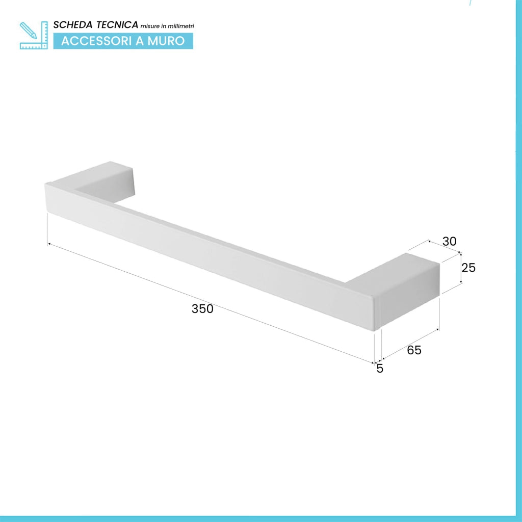 Porta asciugamani diritto da muro L 35 cm in alluminio bianco Sky