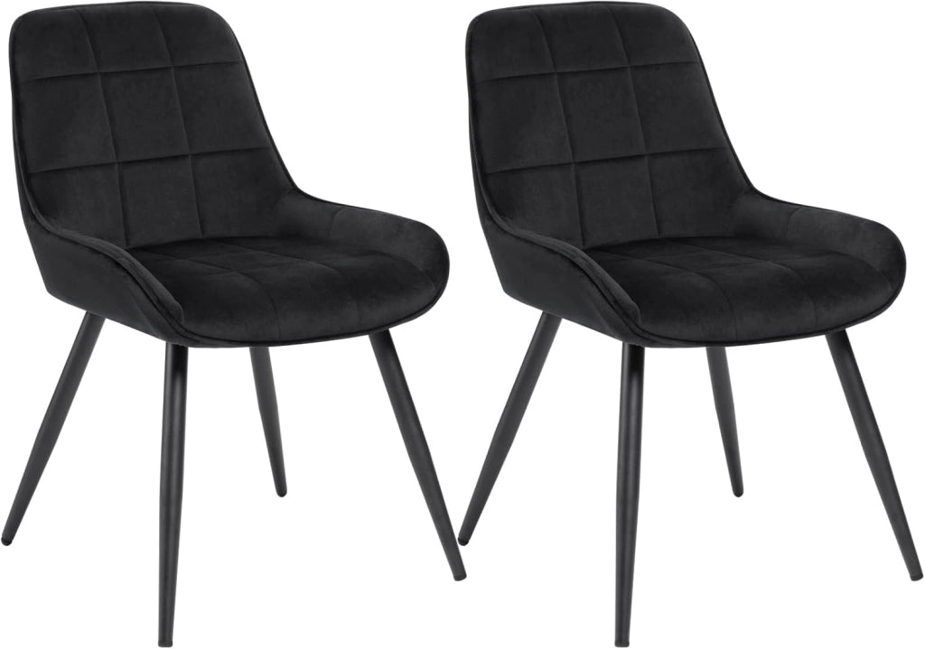 Set di 2 Sedie da Pranzo con Schienale Curvo, Sedie Ergonomiche in Velluto e Metallo, Poltroncina imbottita per Salotto, Ufficio, Camera da Letto, Nero BH331sz-2