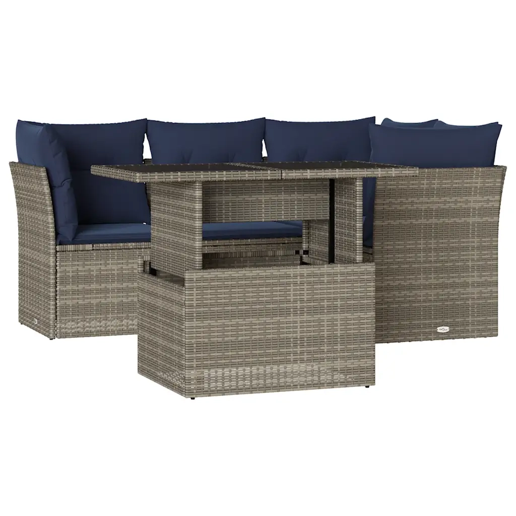 Set Divani da Giardino 5 pz con Cuscini Grigio in Polyrattan 3266561