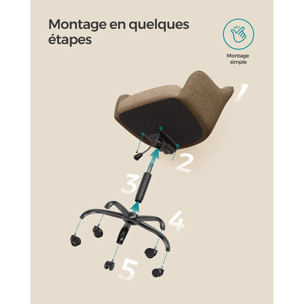 Sedia da ufficio sedia girevole seduta comoda ed ergonomica altezza regolabile portata 120 kg struttura in acciaio tessuto effetto lino marrone 12_0005883