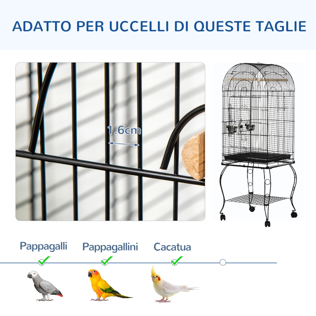 Gabbia per Uccelli e Canarini, Voliera con Ruote in Metallo Nero 51x51x153 cm