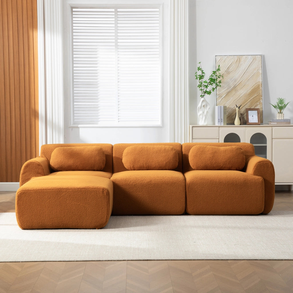 Divano modulare in ciniglia 3 posti 271x177x71 cm caramello