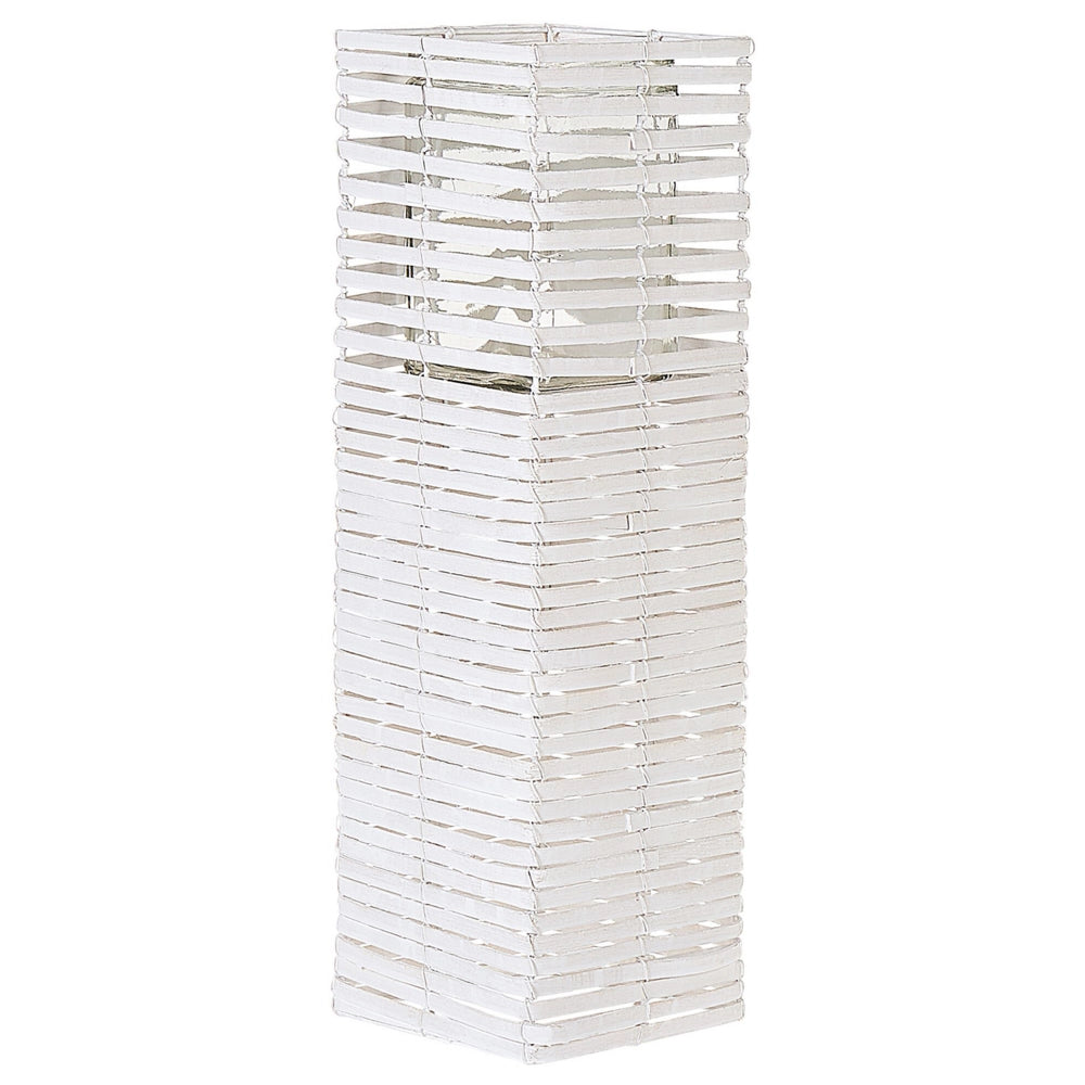 Set di 3 portacandele in legno di pioppo bianco portacandele in vetro di varie dimensioni design boho quadrato alto