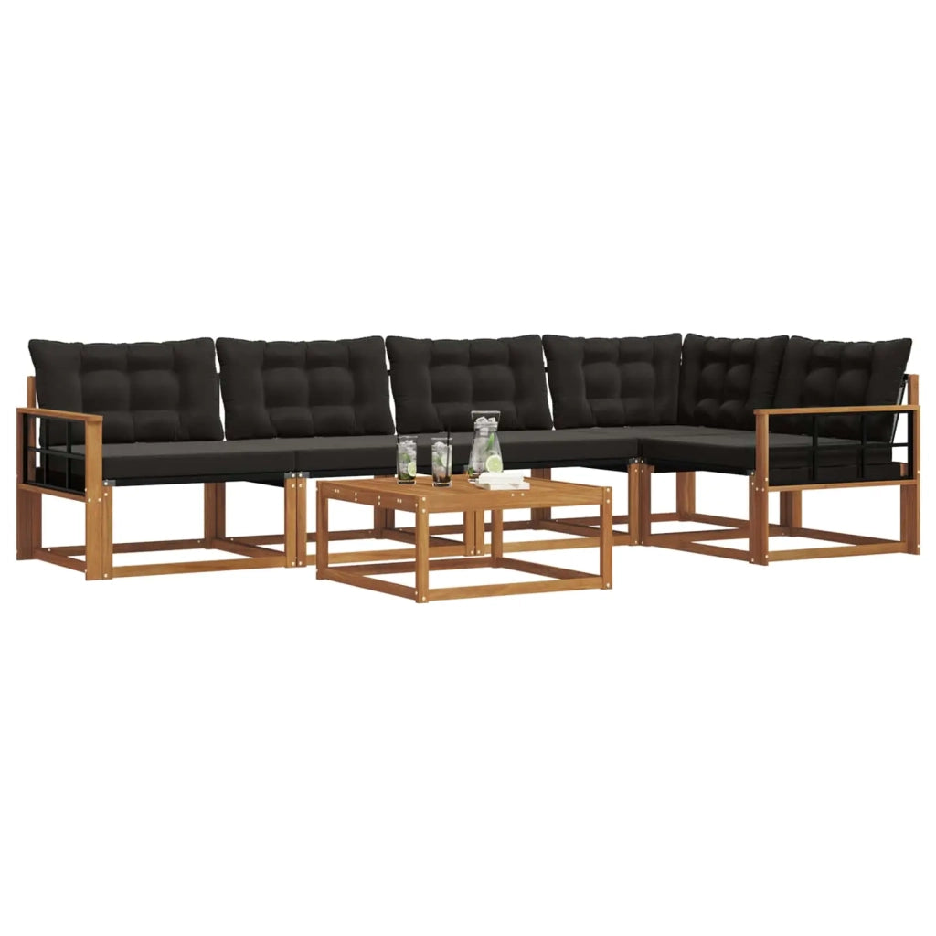 Set di divani da esterno con cuscino 6 pcs Naturale e Nero 3369487