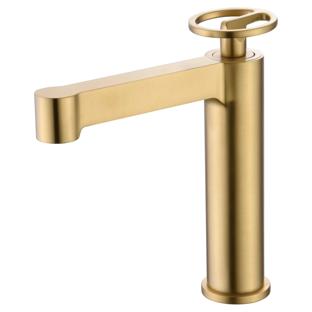 IMEX Miscelatore monocomando per lavabo in ottone finitura oro spazzolato con cartuccia ceramica Ø26 mm e set 2 flessibili 3-8 inclusi Altezza 184 mm Canna 135 mm Modello Imex-BDC033-1OC