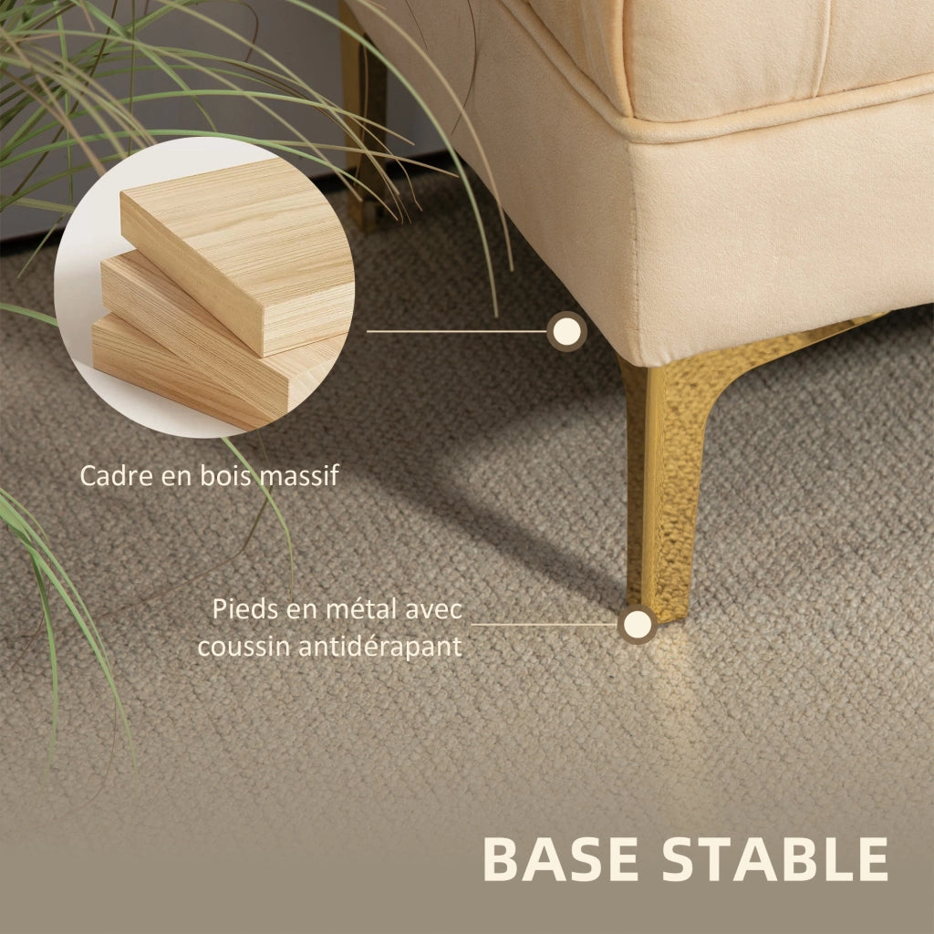 Panca imbottita capitonn¨¦ in velluto beige ¨C Xylo ¨C 118x45x42 cm piedi in metallo dorato