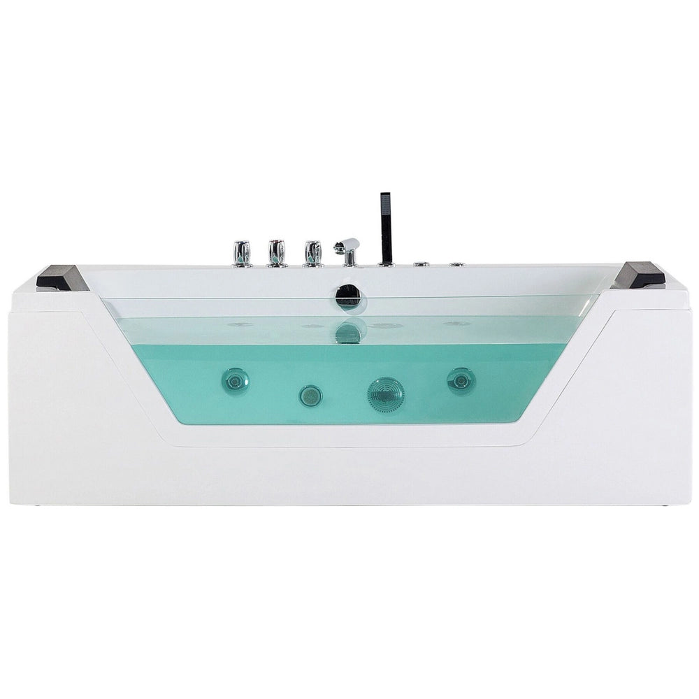 Punti Massaggio Bagno Bianco Argento con LED Sanitario Acrilico e Vetro Singolo 150 x 71 cm