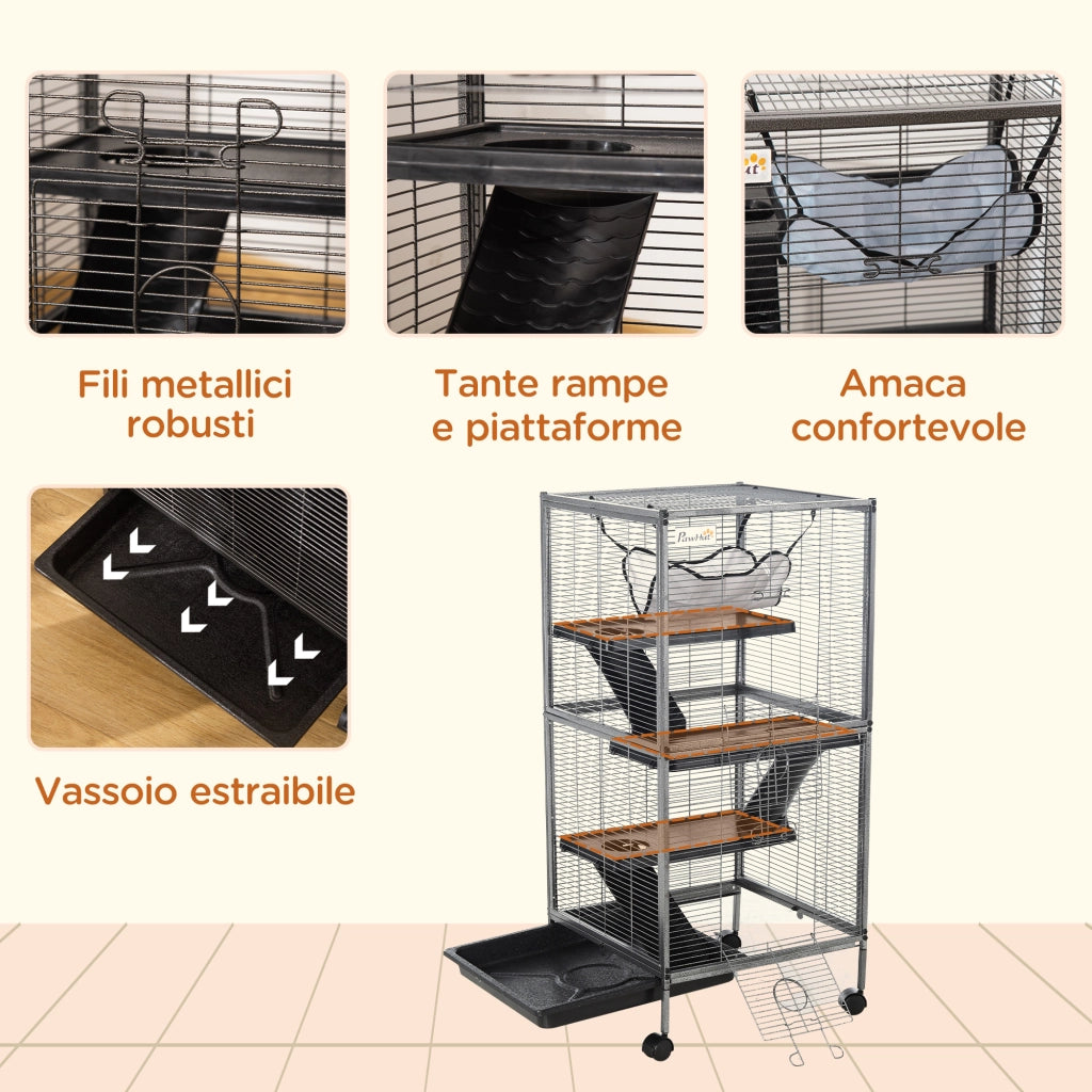 Gabbia per Cincill¨¤ e Porcellini d'India con 3 Ripiani e Ruote ¨C ZephMum ¨C Grigio 52x52x113.5cm