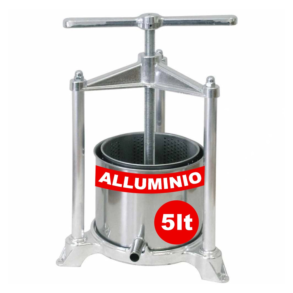 Torchietto premitutto in Alluminio 5L Torchio Manuale per Vino, Uva e Frutta | Pressa Manuale Compatta, Resistente e Facile da Utilizzare