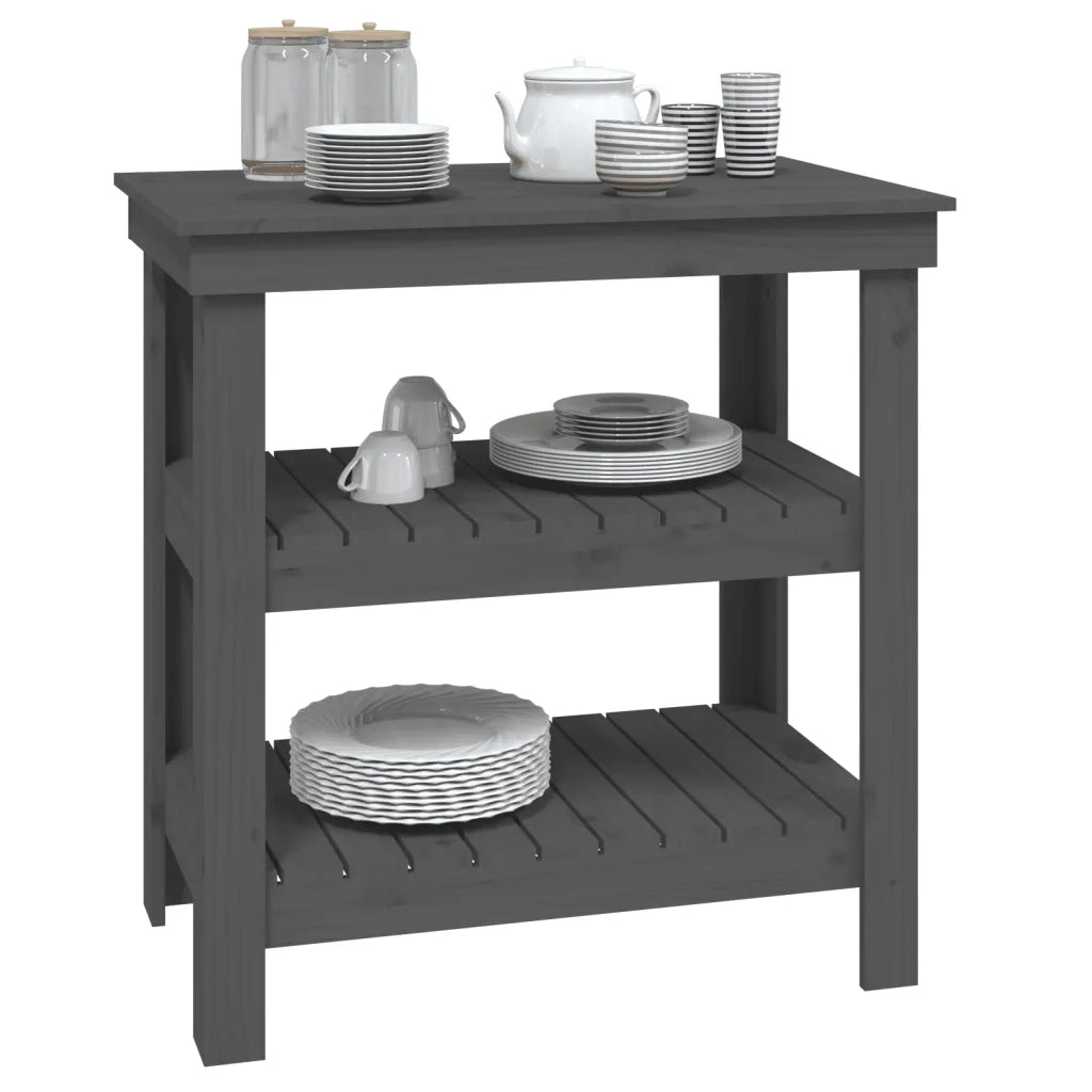 Banco da Lavoro Grigio 78,5x50x80 cm in Legno Massello di Pino 823641