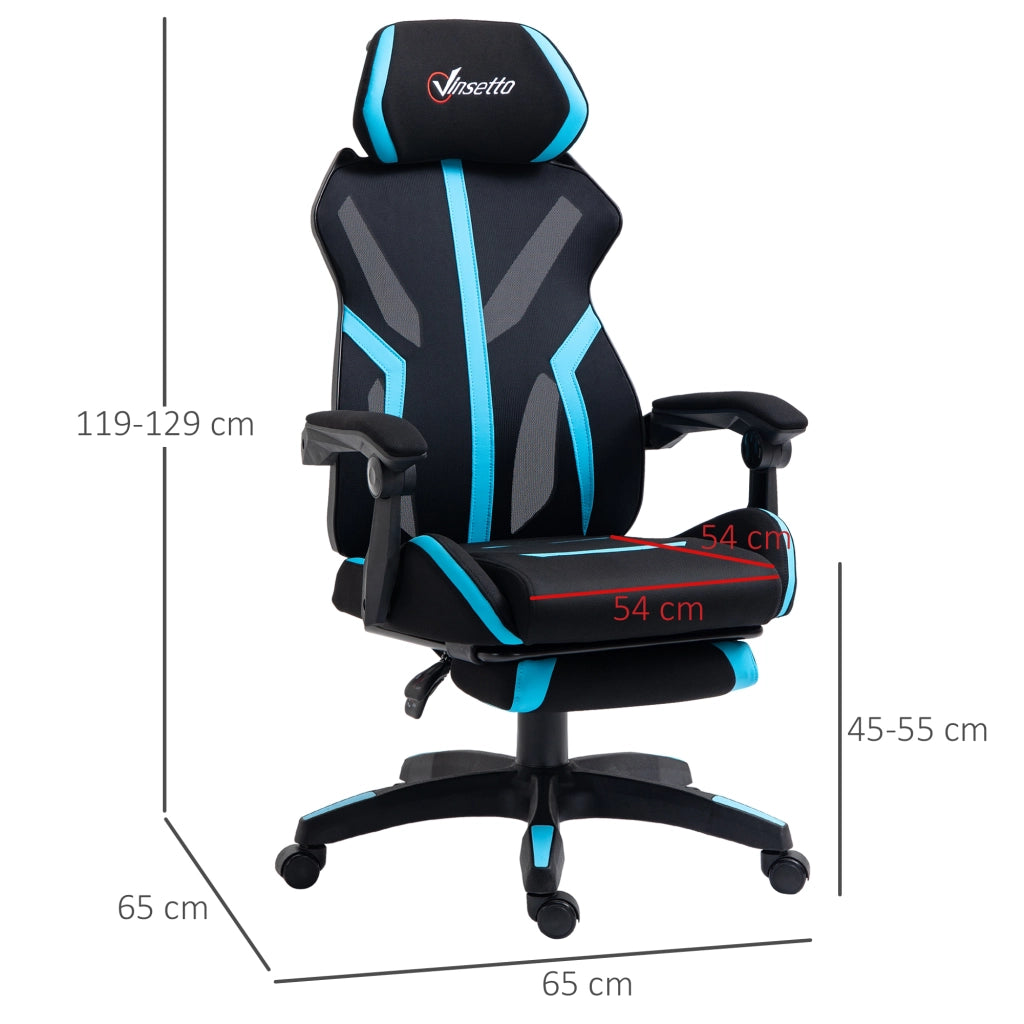 Sedia da Gaming con Poggiapiedi Retrattile ¨C zephmum ¨C Nero e Blu, 65x65x119-129 cm