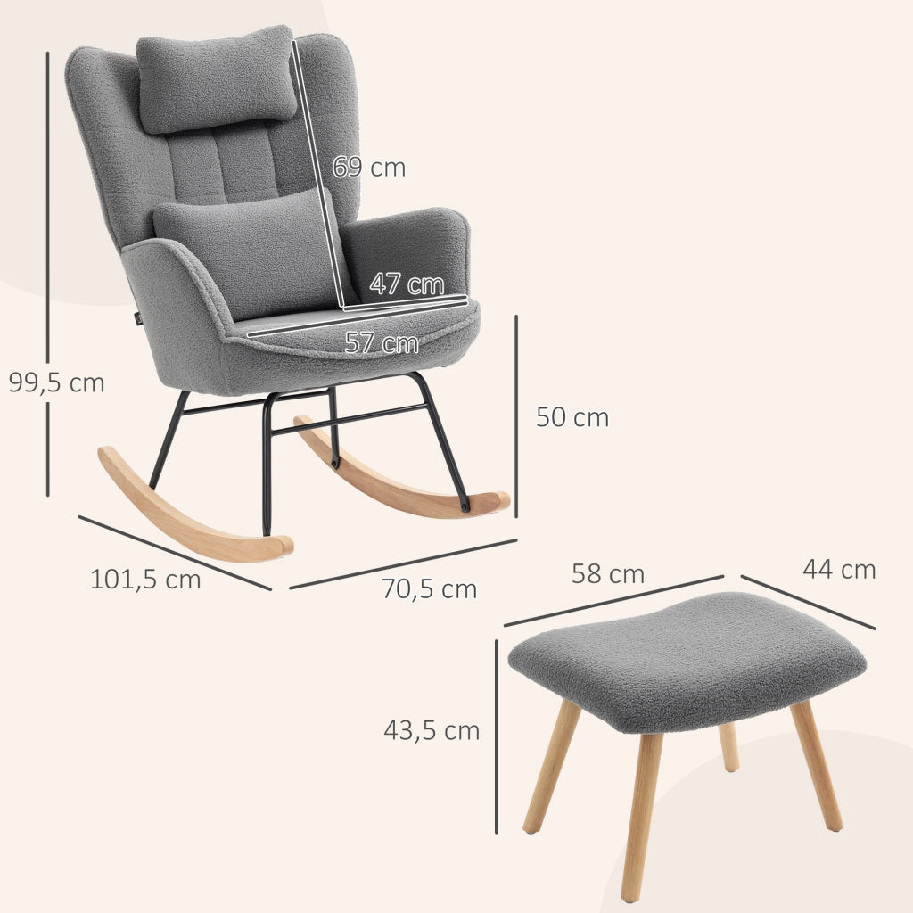 Poltrona dondolo con poggiapiedi ¨C Xylo ¨C tessuto grigio scuro gambe legno