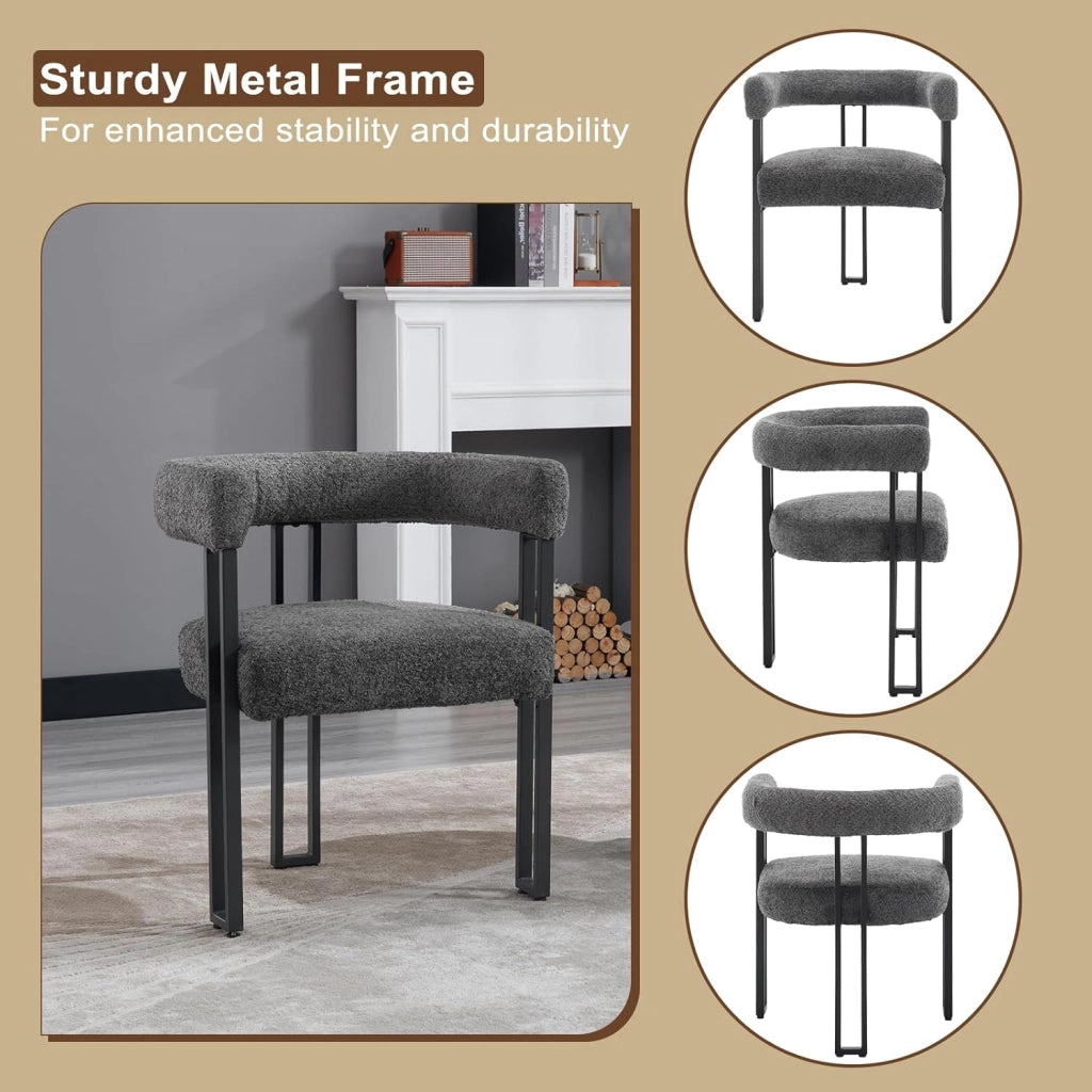 Set 2 Sedie Sala da Pranzo, Sedie da Cucina con Braccioli, Sedia da Pranzo con Gambe in Metallo, Sedia Imbottita per Camera da Letto, Soggiorno, Seduta in Ciniglia, Grigio Scuro, EZS25dgr-2